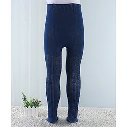 Cute Walk by Babyhug Cotton Blend Knit Anti Bacterial Tights Cable Knit Design - Navy Blue