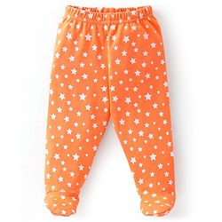 Babyhug Cotton Knit Footed Bootie Leggings Striped & Bear Printed Set of 3 - Orange & Blue