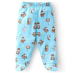 Babyhug Cotton Knit Footed Bootie Leggings Striped & Bear Printed Set of 3 - Orange & Blue