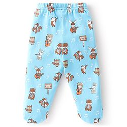 Babyhug Cotton Knit Footed Bootie Leggings Striped & Bear Printed Set of 3 - Orange & Blue