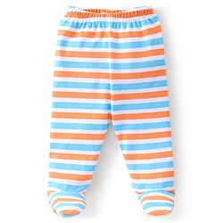 Babyhug Cotton Knit Footed Bootie Leggings Striped & Bear Printed Set of 3 - Orange & Blue