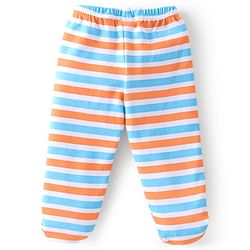 Babyhug Cotton Knit Footed Bootie Leggings Striped & Bear Printed Set of 3 - Orange & Blue