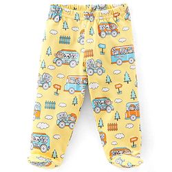 Babyhug Cotton Knit Footed Bootie Leggings Bear & Vehicles Printed Set of 3 - Blue Orange & Yellow