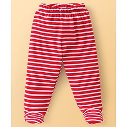 Babyhug Cotton Knit Footed Bootie Leggings Striped & Dolphin Printed Set of 3 - Red & Navy Blue