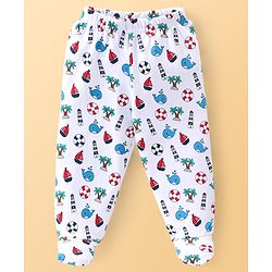 Babyhug Cotton Knit Footed Bootie Leggings Striped & Dolphin Printed Set of 3 - Red & Navy Blue