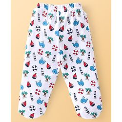 Babyhug Cotton Knit Footed Bootie Leggings Striped & Dolphin Printed Set of 3 - Red & Navy Blue