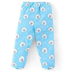 Babyhug Cotton Footed Bootie Leggings Striped & Polar Bear Print Pack of 3 - Blue & Green