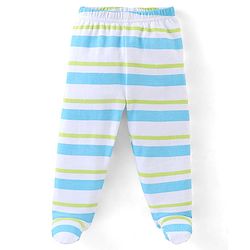 Babyhug Cotton Footed Bootie Leggings Striped & Polar Bear Print Pack of 3 - Blue & Green