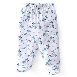 Babyhug Cotton Knit Footed Bootie Leggings Set Stripes & Unicorn Printed of 3 - White & Blue