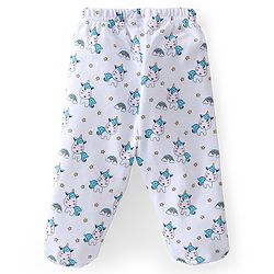 Babyhug Cotton Knit Footed Bootie Leggings Set Stripes & Unicorn Printed of 3 - White & Blue