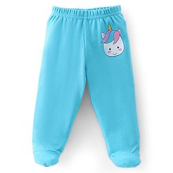 Babyhug Cotton Knit Footed Bootie Leggings Set Stripes & Unicorn Printed of 3 - White & Blue