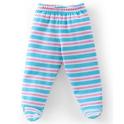 Babyhug Cotton Knit Footed Bootie Leggings Set Stripes & Unicorn Printed of 3 - White & Blue