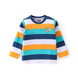 Babyhug 100% Cotton Knit Full Sleeves T-Shirt with Striped Graphics -Multicolour