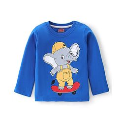 Babyhug 100% Cotton Knit Full Sleeves T-Shirt with Elephant Graphics -Blue