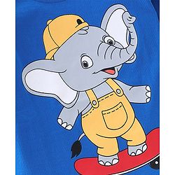 Babyhug 100% Cotton Knit Full Sleeves T-Shirt with Elephant Graphics -Blue