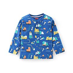 Babyhug Cotton Knit Full Sleeves Construction Vehicles Print T-Shirt - Blue