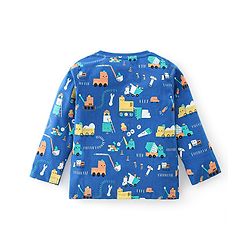 Babyhug Cotton Knit Full Sleeves Construction Vehicles Print T-Shirt - Blue