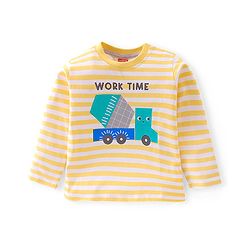 Babyhug 100% Cotton Knit Full Sleeves T-Shirt with Striped & Truck Graphics -Yellow