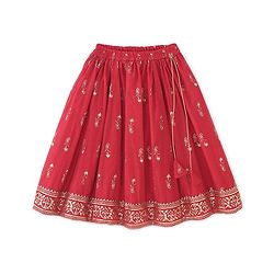 Babyhug Woven Three Fourth Sleeve Embroidered Choli with Foil Printed Lehenga & Dupatta Set - Red