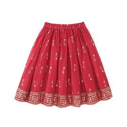 Babyhug Woven Three Fourth Sleeve Embroidered Choli with Foil Printed Lehenga & Dupatta Set - Red