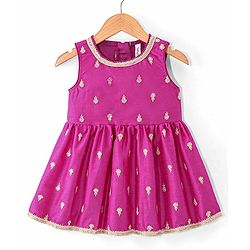 Babyhug Sleeveless Floral Mbrodered Kurti Salwar and Dupatta Set -Magenta Pink