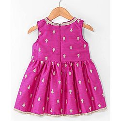 Babyhug Sleeveless Floral Mbrodered Kurti Salwar and Dupatta Set -Magenta Pink