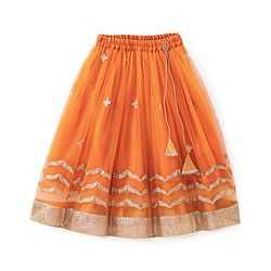 Babyhug  Sleeveless Brocade Choli with Embroided Lehenga and Dupatta - Orange