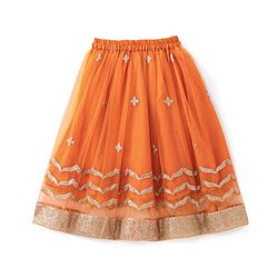 Babyhug  Sleeveless Brocade Choli with Embroided Lehenga and Dupatta - Orange