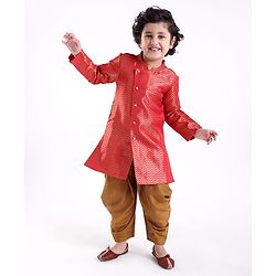 Babyhug Full Sleeves Brocade Embroidered Kurta with Dhoti  Set - Rust