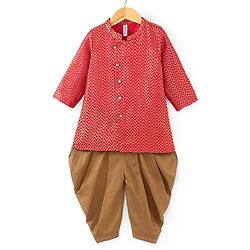 Babyhug Full Sleeves Brocade Embroidered Kurta with Dhoti  Set - Rust