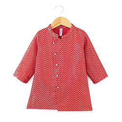 Babyhug Full Sleeves Brocade Embroidered Kurta with Dhoti  Set - Rust