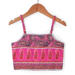 Babyhug Sleeveless Chanderi Printed Choli with Lehenga  and Dupatta Set - Pink