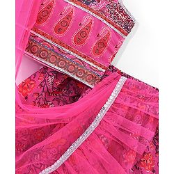 Babyhug Sleeveless Chanderi Printed Choli with Lehenga  and Dupatta Set - Pink