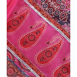 Babyhug Sleeveless Chanderi Printed Choli with Lehenga  and Dupatta Set - Pink