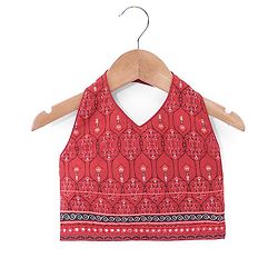 Babyhug Sleeveless Chanderi Printed Choli with Lehenga and Dupatta Set - Maroon