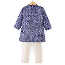 Babyhug Full Sleeves Foil Printed Kurta Pyjama Set-Blue