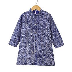 Babyhug Full Sleeves Foil Printed Kurta Pyjama Set-Blue