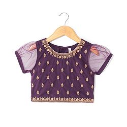 Babyhug Woven Short Sleeves Embroidered Choli with Shimmer Net Lehenga & Dupatta - Purple