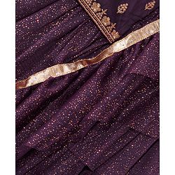 Babyhug Woven Short Sleeves Embroidered Choli with Shimmer Net Lehenga & Dupatta - Purple