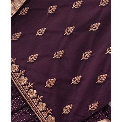 Babyhug Cotton Half Sleeve Embroidered Choli With Shimmer Net Lehenga And Dupatta - Purple