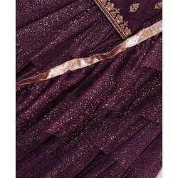 Babyhug Cotton Half Sleeve Embroidered Choli With Shimmer Net Lehenga And Dupatta - Purple
