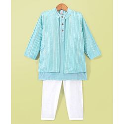 Babyhug Full Sleeves Solid Kurta Pyjama Set with Sherwani Embroidered Jacket  - Mint Green