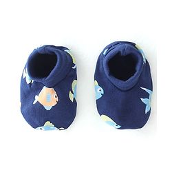 Babyhug 100% Cotton Knit Mitten & Booties Marine Life Print - Navy Blue