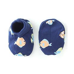 Babyhug 100% Cotton Knit Mitten & Booties Marine Life Print - Navy Blue