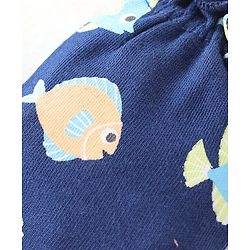 Babyhug 100% Cotton Knit Mitten & Booties Marine Life Print - Navy Blue