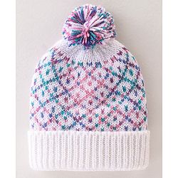 Babyhug Woollen Caps with Pompom - White & Pink
