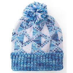 Babyhug Woollen Caps with Pompom - White & Blue