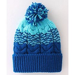 Babyhug Woollen Caps with Pompom - Navy Blue & Blue