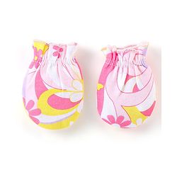Babyhug 100% Cotton Knit Mitten & Booties Floral Print - Pink