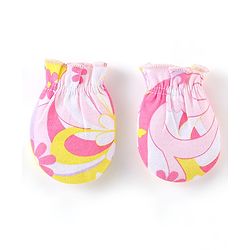 Babyhug 100% Cotton Knit Mitten & Booties Floral Print - Pink